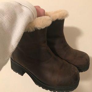 Brown Leather Ugg Fur Ankle Boots